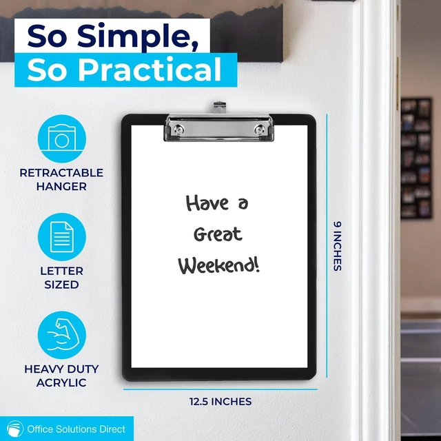 Alt view image 3 of 7 - Black Plastic Clipboards (Set of 12) Multipack - 12.5x9 Inch Clipboard Holds 100 Sheets, Low Profile | Colored Acrylic Clip Boards in Bulk for Kids & Professionals
