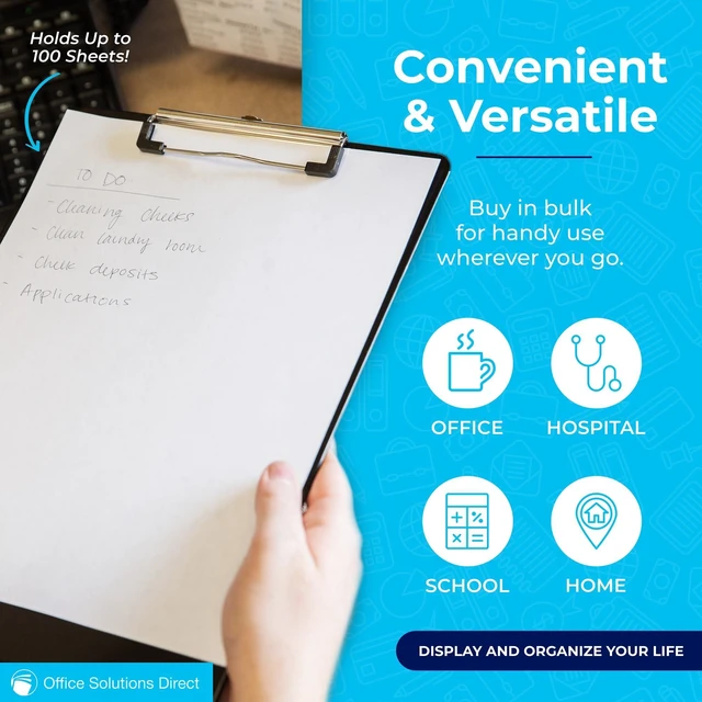 Alt view image 5 of 7 - Black Plastic Clipboards (Set of 12) Multipack - 12.5x9 Inch Clipboard Holds 100 Sheets, Low Profile | Colored Acrylic Clip Boards in Bulk for Kids & Professionals