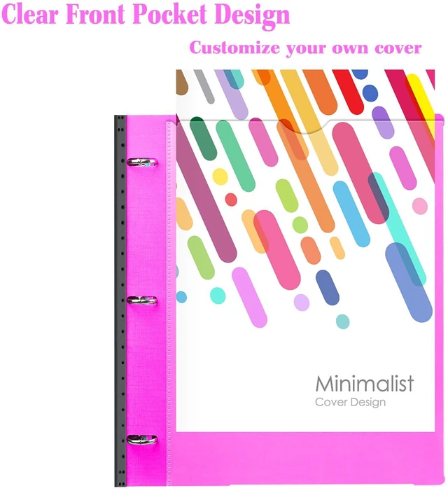 Alt view image 5 of 7 - All-in-one Telescoping Binder Notebook- 2PCS, Refillable 3 Ring Notebook Binder with 1 Plastic Movable Pocket Folder,5 Plastic Subject dividers and Graph Paper and College Ruled Paper- Pink