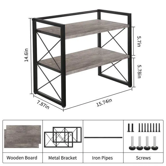 Alt view image 3 of 7 - Desktop Shelf Organizer, 2 Tier Office Shelves, Wood Desk Organizer Storage Rack and Freestanding Display Shelf for Office, Dormitory, Home (Grey)