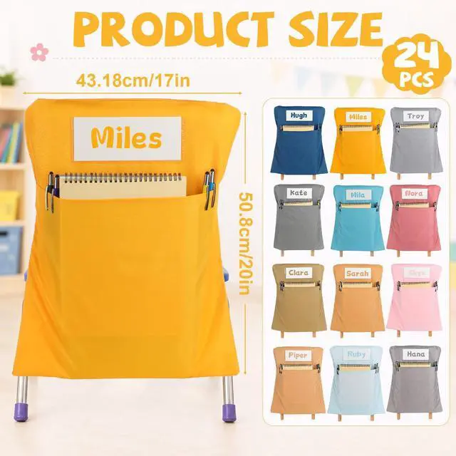 Alt view image 2 of 7 - 24 Pcs Chair Pockets for Classroom 17x20 Inch Classrooms with Name Tag Classroom Chair Pocket Storage for Keeping Student Books School Table Organized (Boho)