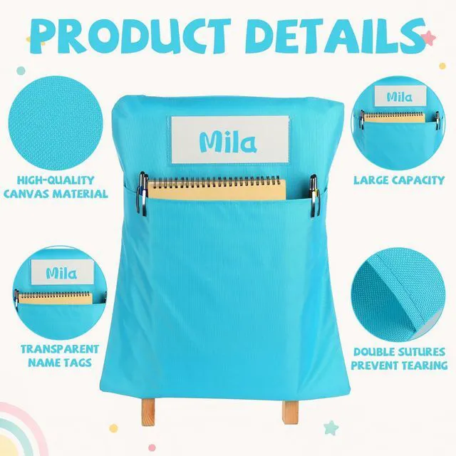 Alt view image 3 of 7 - 24 Pcs Chair Pockets for Classroom 17x20 Inch Classrooms with Name Tag Classroom Chair Pocket Storage for Keeping Student Books School Table Organized (Boho)