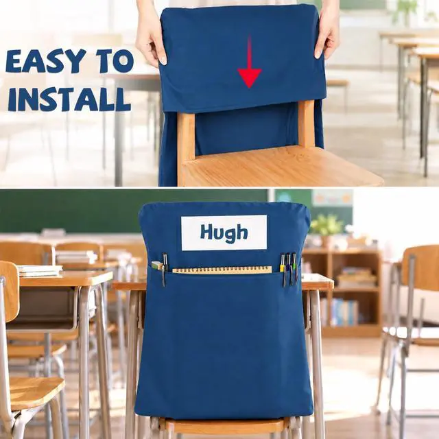 Alt view image 4 of 7 - 24 Pcs Chair Pockets for Classroom 17x20 Inch Classrooms with Name Tag Classroom Chair Pocket Storage for Keeping Student Books School Table Organized (Boho)