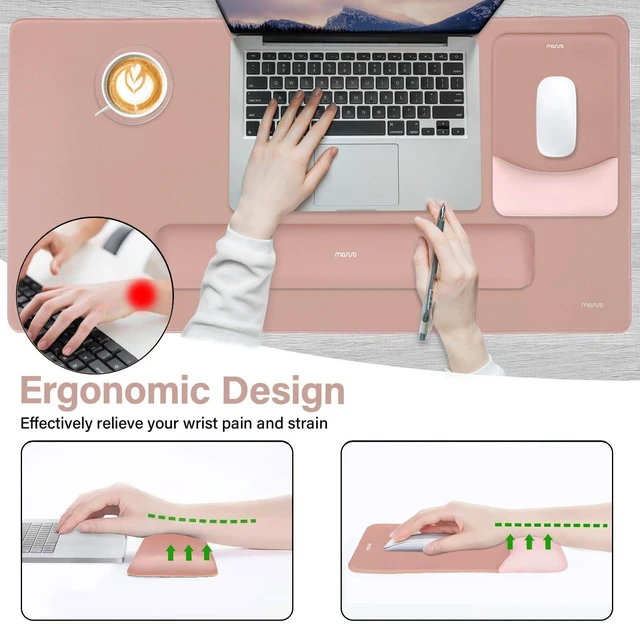 Alt view image 3 of 7 - Keyboard Mouse Pad Set, Large Gaming Mouse Pad&Keyboard Wrist Rest Rectangular Mousepad with Wrist Rest&Coaster, Ergonomic Non-Slip&Easy Typing Pad with Curved Silicone Lining, Salmon Pink