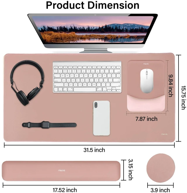 Alt view image 2 of 7 - Keyboard Mouse Pad Set, Large Gaming Mouse Pad&Keyboard Wrist Rest Rectangular Mousepad with Wrist Rest&Coaster, Ergonomic Non-Slip&Easy Typing Pad with Curved Silicone Lining, Salmon Pink