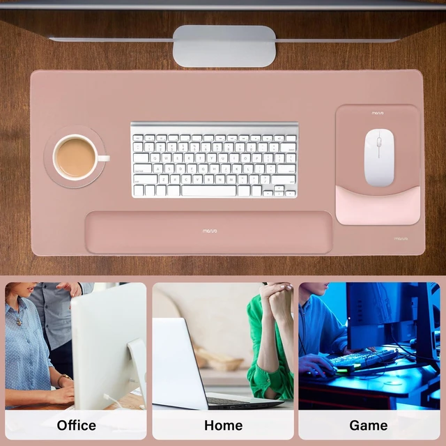Alt view image 7 of 7 - Keyboard Mouse Pad Set, Large Gaming Mouse Pad&Keyboard Wrist Rest Rectangular Mousepad with Wrist Rest&Coaster, Ergonomic Non-Slip&Easy Typing Pad with Curved Silicone Lining, Salmon Pink