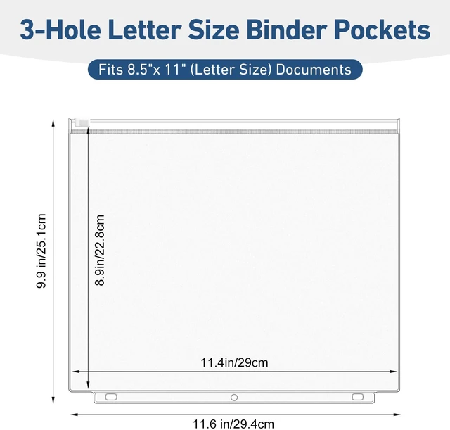 Alt view image 2 of 7 - 36 Pack Letter Size Binder Pockets for 3-Ring Binder Zipper Pouch Waterproof PVC Document Organizer 3-Hole Loose Leaf Folders File Sleeves Storage Bags Side Loading for Business Office Supplies