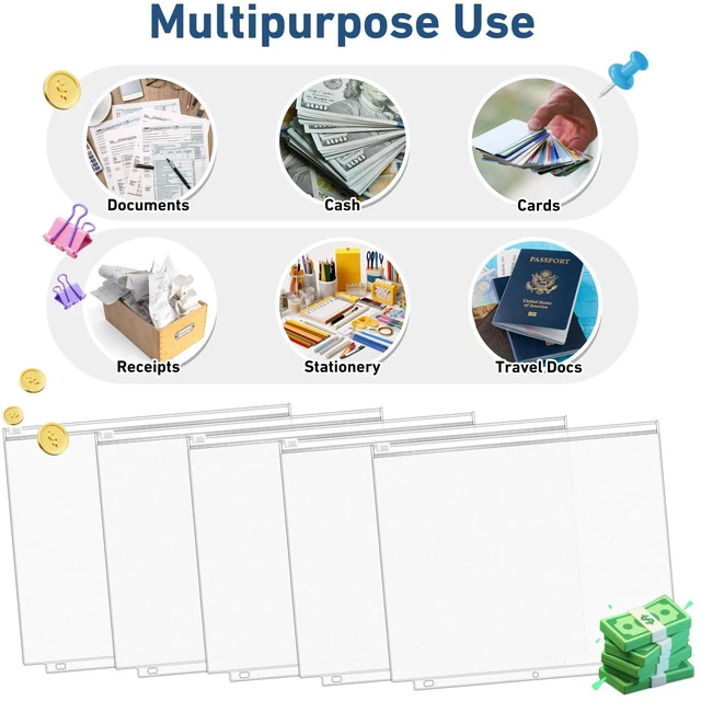 Alt view image 3 of 7 - 36 Pack Letter Size Binder Pockets for 3-Ring Binder Zipper Pouch Waterproof PVC Document Organizer 3-Hole Loose Leaf Folders File Sleeves Storage Bags Side Loading for Business Office Supplies