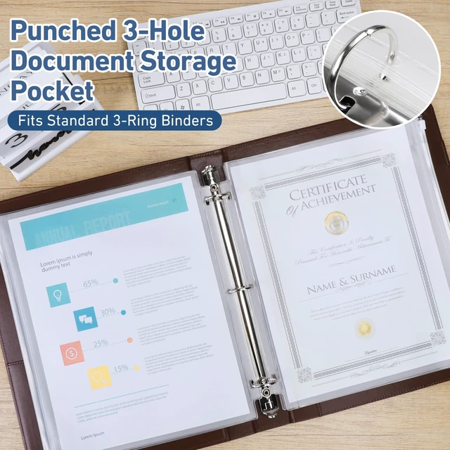 Alt view image 4 of 7 - 36 Pack Letter Size Binder Pockets for 3-Ring Binder Zipper Pouch Waterproof PVC Document Organizer 3-Hole Loose Leaf Folders File Sleeves Storage Bags Side Loading for Business Office Supplies