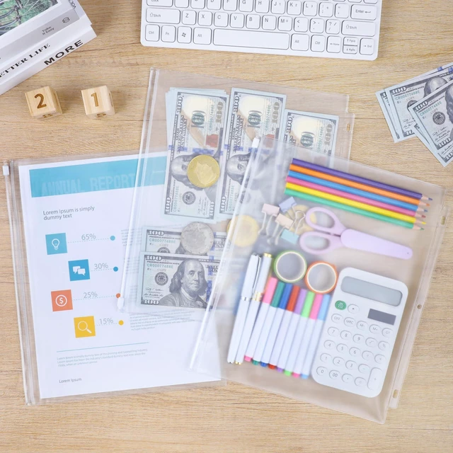 Alt view image 6 of 7 - 36 Pack Letter Size Binder Pockets for 3-Ring Binder Zipper Pouch Waterproof PVC Document Organizer 3-Hole Loose Leaf Folders File Sleeves Storage Bags Side Loading for Business Office Supplies