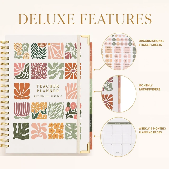Alt view image 5 of 7 - Aesthetic Teacher Planner For The 2026-2027 Academic School Year All Incl. 8.5" X 11" Lesson Plan Book Supplies - Easily Organize Your Daily, Weekly & Monthly Classroom/homeschool Schedule