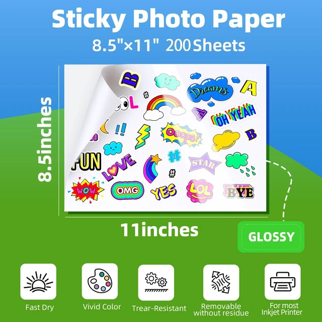 Alt view image 2 of 7 - Glossy Sticker Paper for Inkjet Printer, 8.5 x 11Inches 6.5Mil Printable Self Adhesive Photo Paper Priner Sticker Papers for Inkjet Printer Dries Quickly Vivid Color (200, 8.5x11)