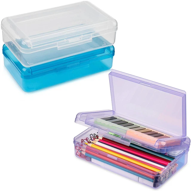 Main image of Pencil Box, Large Capacity Pencil Boxes 2 Compartments, Hard Pencil Case with Snap-tight Lid, Plastic Storage Organizer Box(Blue,Clear,Purple, 3 Pack)