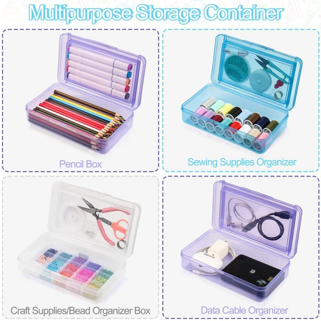 Alt view image 5 of 6 - Pencil Box, Large Capacity Pencil Boxes 2 Compartments, Hard Pencil Case with Snap-tight Lid, Plastic Storage Organizer Box(Blue,Clear,Purple, 3 Pack)