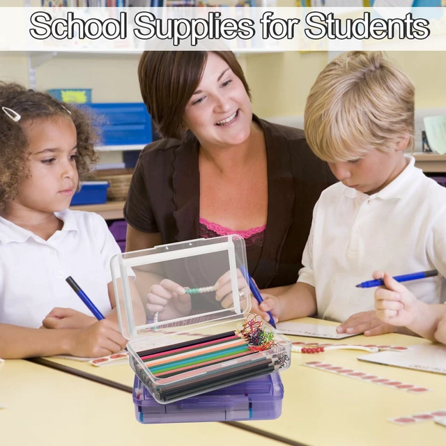 Alt view image 6 of 6 - Pencil Box, Large Capacity Pencil Boxes 2 Compartments, Hard Pencil Case with Snap-tight Lid, Plastic Storage Organizer Box(Blue,Clear,Purple, 3 Pack)