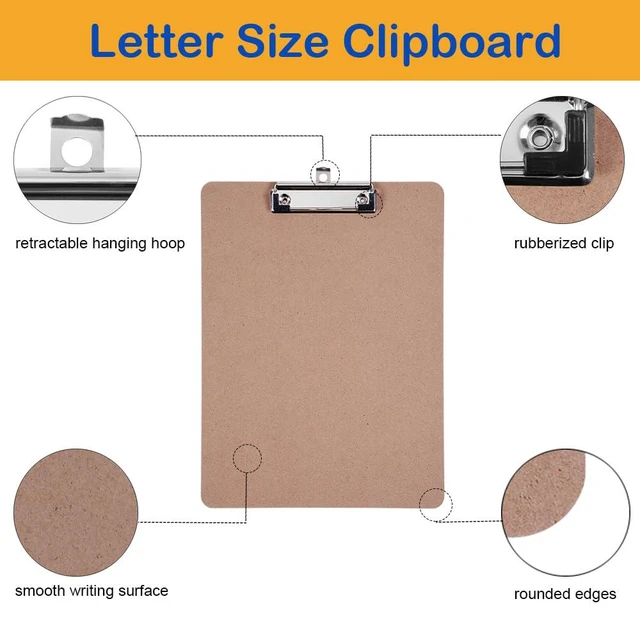 Alt view image 2 of 7 - Clipboards Bulk, 36 Pack Letter Size Wood Clipboards, Low Profile Clip, Recycled Hardboard Clipboard with Hang for School Classroom Home