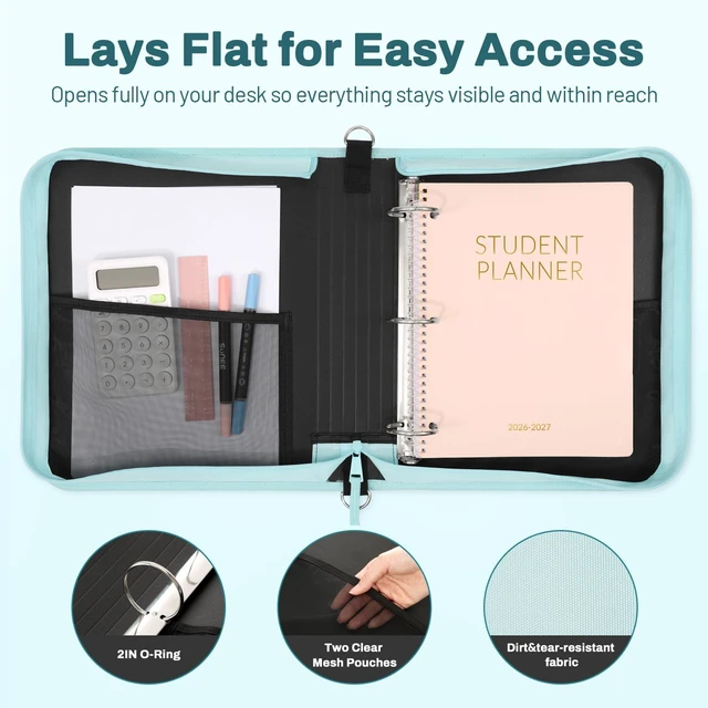 Alt view image 3 of 7 - Zipper Binder 3 Ring 2-Inch in Sky Blue Features a Shoulder Strap, 13 Inch Laptop Pocket, with Multiple Storage Pockets. Ideal Organizer for Middle School Students