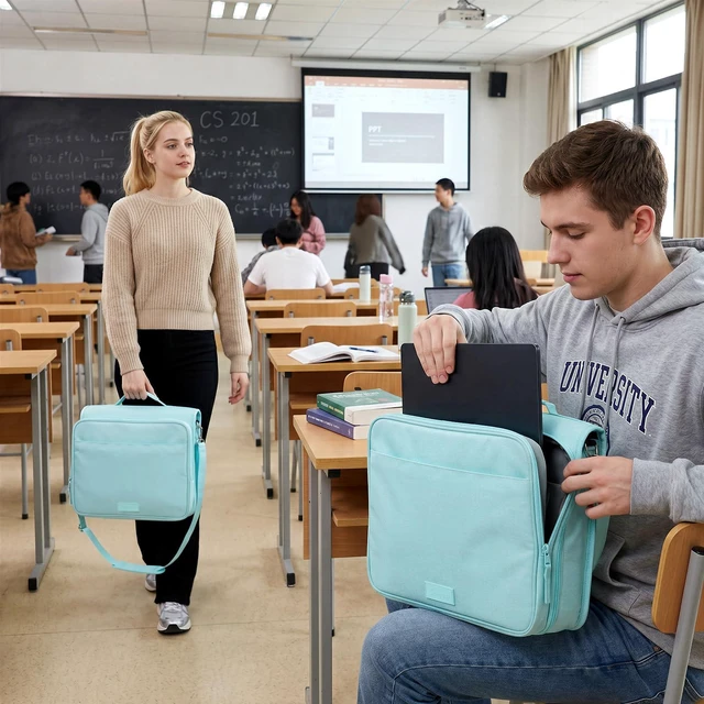 Alt view image 6 of 7 - Zipper Binder 3 Ring 2-Inch in Sky Blue Features a Shoulder Strap, 13 Inch Laptop Pocket, with Multiple Storage Pockets. Ideal Organizer for Middle School Students