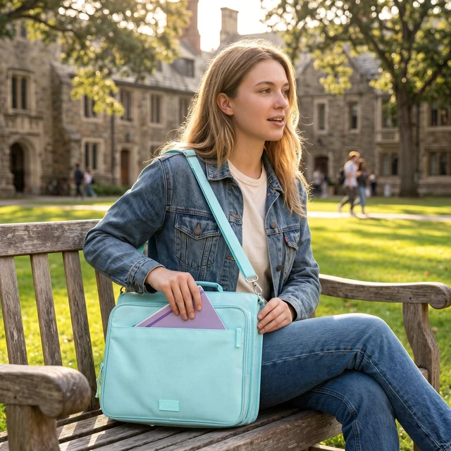 Alt view image 7 of 7 - Zipper Binder 3 Ring 2-Inch in Sky Blue Features a Shoulder Strap, 13 Inch Laptop Pocket, with Multiple Storage Pockets. Ideal Organizer for Middle School Students