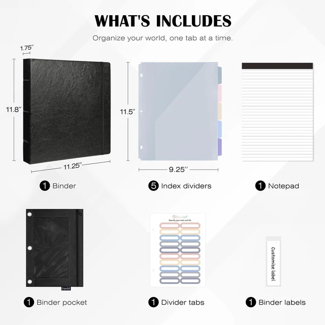 Alt view image 3 of 7 - Leather 3 Ring Binder for Letter Size Documents with Pocketed Dividers, 1 Inch Round Rings, Holds 175 Sheets, Binders with Storage Bag & Notepad, for Office School Home Organization, Black