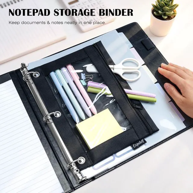 Alt view image 4 of 7 - Leather 3 Ring Binder for Letter Size Documents with Pocketed Dividers, 1 Inch Round Rings, Holds 175 Sheets, Binders with Storage Bag & Notepad, for Office School Home Organization, Black