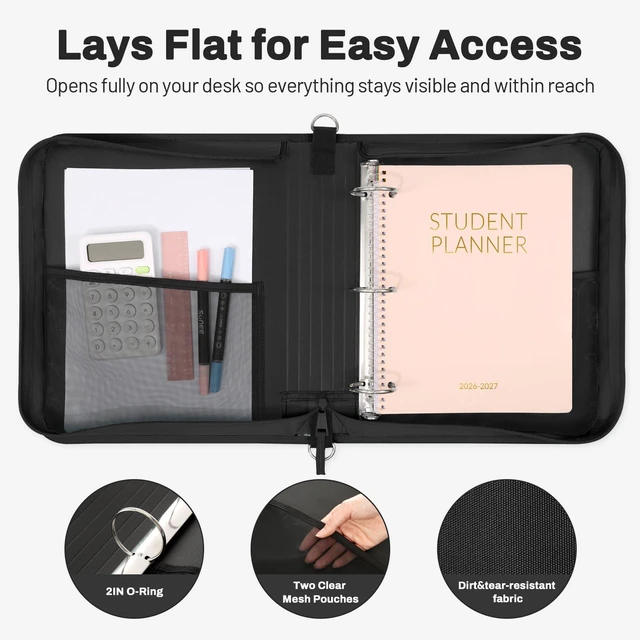 Alt view image 4 of 7 - Zipper Binder with 2-Inch O-Rings, 13-Inch Laptop/Tablet Sleeve, 450 Sheet Capacity, Sturdy Carry Handle & Adjustable Shoulder Strap, Schoo & Office Organizer, Black