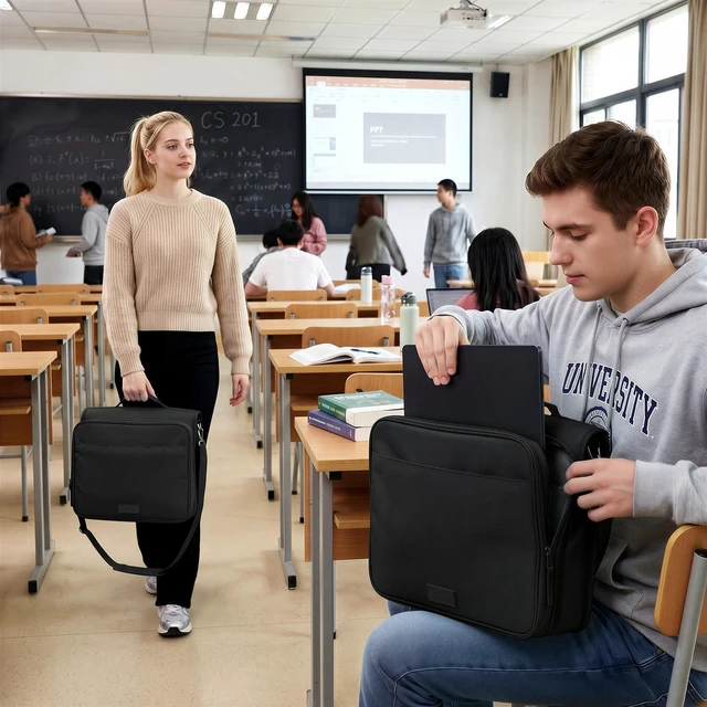Alt view image 6 of 7 - Zipper Binder with 2-Inch O-Rings, 13-Inch Laptop/Tablet Sleeve, 450 Sheet Capacity, Sturdy Carry Handle & Adjustable Shoulder Strap, Schoo & Office Organizer, Black