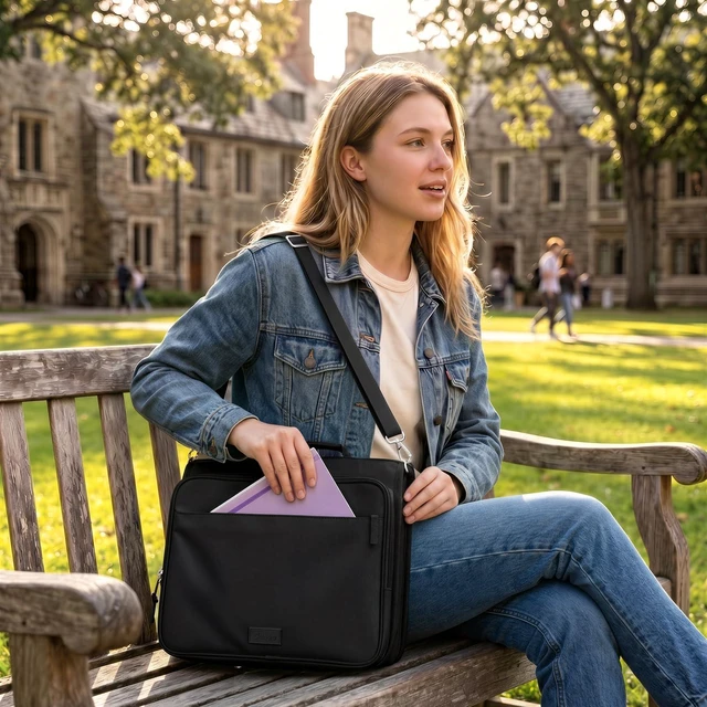 Alt view image 7 of 7 - Zipper Binder with 2-Inch O-Rings, 13-Inch Laptop/Tablet Sleeve, 450 Sheet Capacity, Sturdy Carry Handle & Adjustable Shoulder Strap, Schoo & Office Organizer, Black