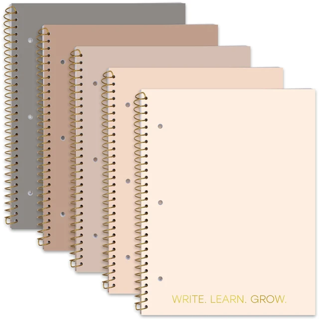 Main image of 5-Pack 140 Pages Gold Foiled Spiral College Ruled Notebook Set Gold Foiled Spiral College Ruled Notebook Set - 5 Notebooks x 140 Pages for School, College & Work