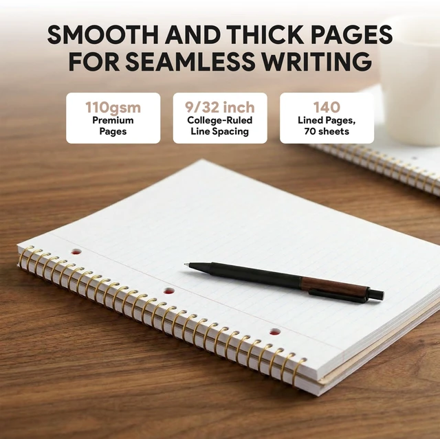 Alt view image 4 of 7 - 5-Pack 140 Pages Gold Foiled Spiral College Ruled Notebook Set Gold Foiled Spiral College Ruled Notebook Set - 5 Notebooks x 140 Pages for School, College & Work