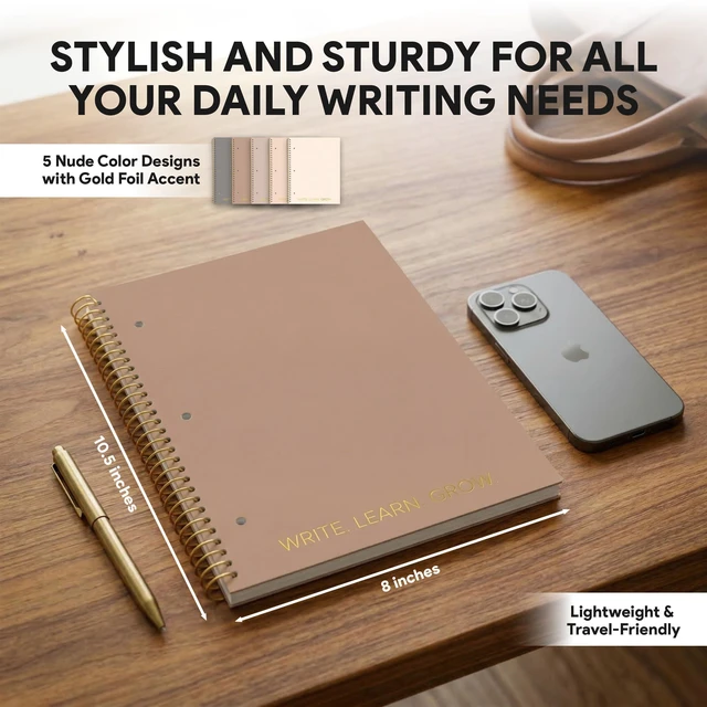 Alt view image 3 of 7 - 5-Pack 140 Pages Gold Foiled Spiral College Ruled Notebook Set Gold Foiled Spiral College Ruled Notebook Set - 5 Notebooks x 140 Pages for School, College & Work