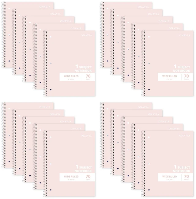 Main image of Pink 1 Subject Spiral Notebook Wide Ruled Bulk, 140 Pages 70 Sheets, 7.5 x 10.5 in, 20 Pack School Notebooks, Wide Ruled Paper, Students, Classroom, Homework