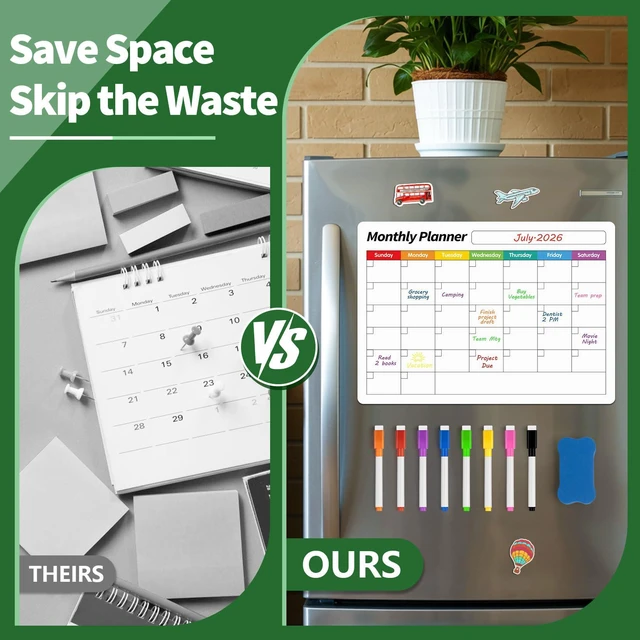Alt view image 4 of 7 - Fridge Calendar, Magnetic Calendar for Refrigerator, 4 Pack, White Fridge Whiteboard for Family Schedules, Meal Plans, Grocery Lists, Reminders, and Quick Updates(1 Eraser, 8 Markers)