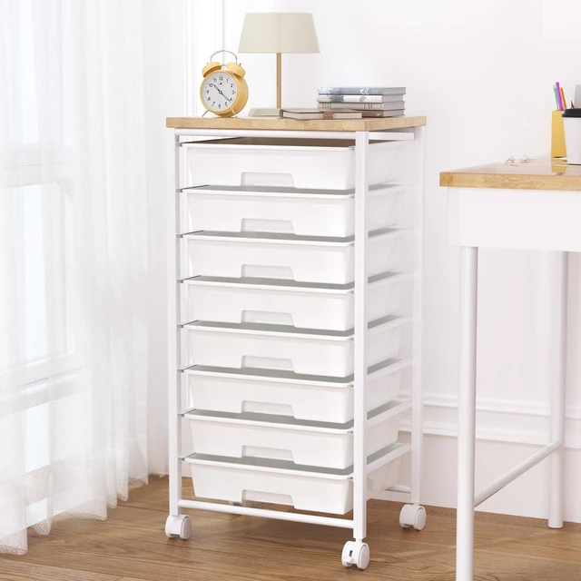 Main image of Rolling Cart with 8 Drawers, Storage Drawers Cart with Wooden Tabletop and Lockable Wheels, Craft Storage for Living Room, Office, Classroom, Craft Room, Bedroom