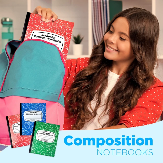 Alt view image 2 of 7 - Wide Ruled Composition Notebooks - Pack of 3-100 Sheets 9.75" x 7.5" - Hard Cover Red Blue Green Cute Marble Colors, Bulk Compositon Book Wide Ruling, Back to School Supplies