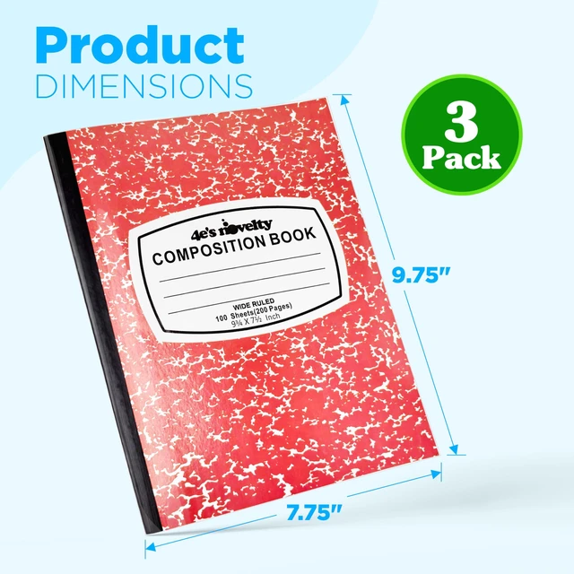 Alt view image 3 of 7 - Wide Ruled Composition Notebooks - Pack of 3-100 Sheets 9.75" x 7.5" - Hard Cover Red Blue Green Cute Marble Colors, Bulk Compositon Book Wide Ruling, Back to School Supplies