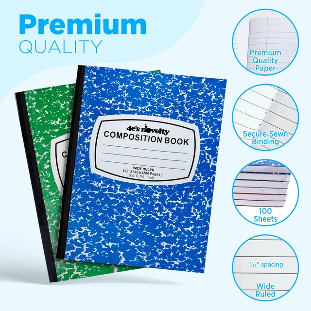 Alt view image 4 of 7 - Wide Ruled Composition Notebooks - Pack of 3-100 Sheets 9.75" x 7.5" - Hard Cover Red Blue Green Cute Marble Colors, Bulk Compositon Book Wide Ruling, Back to School Supplies
