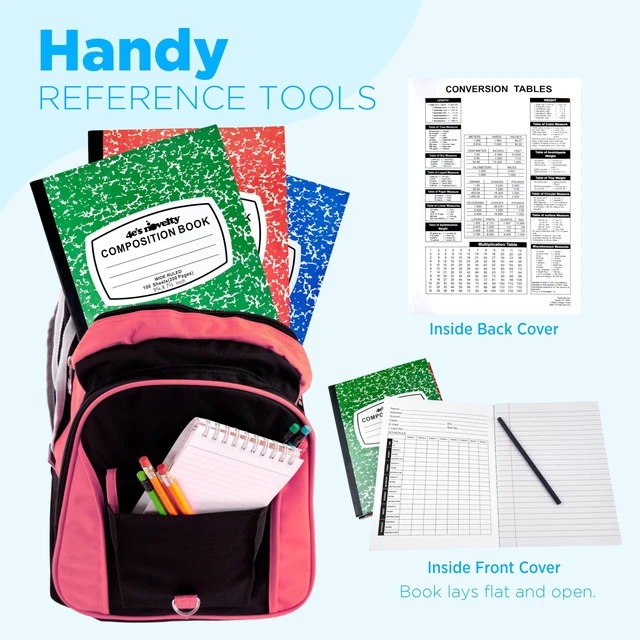 Alt view image 6 of 7 - Wide Ruled Composition Notebooks - Pack of 3-100 Sheets 9.75" x 7.5" - Hard Cover Red Blue Green Cute Marble Colors, Bulk Compositon Book Wide Ruling, Back to School Supplies