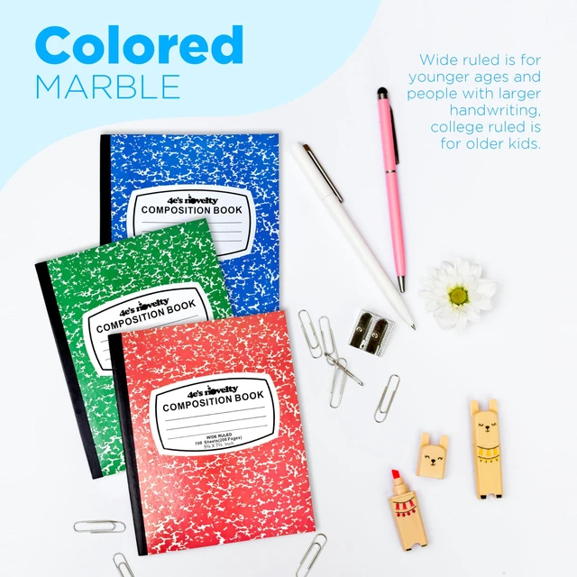 Alt view image 7 of 7 - Wide Ruled Composition Notebooks - Pack of 3-100 Sheets 9.75" x 7.5" - Hard Cover Red Blue Green Cute Marble Colors, Bulk Compositon Book Wide Ruling, Back to School Supplies