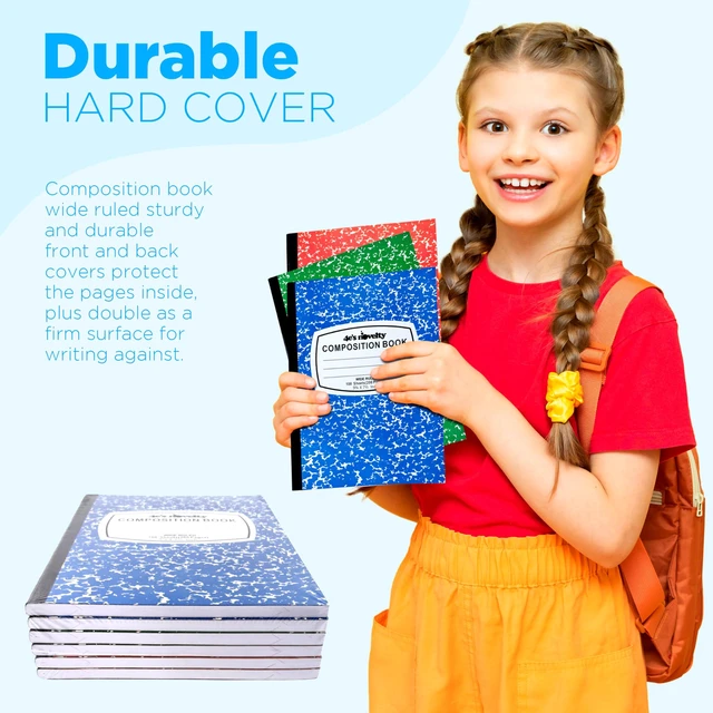 Alt view image 5 of 7 - Wide Ruled Composition Notebooks - Pack of 3-100 Sheets 9.75" x 7.5" - Hard Cover Red Blue Green Cute Marble Colors, Bulk Compositon Book Wide Ruling, Back to School Supplies