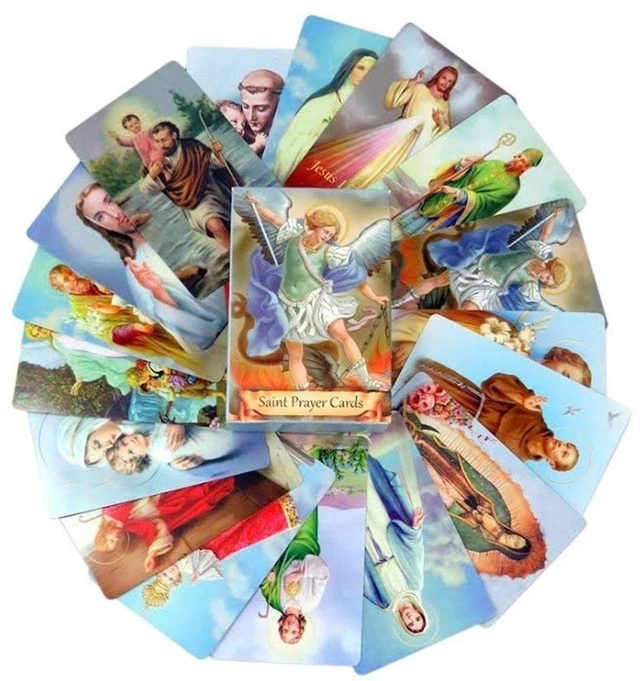 Main image of Pack of 54 Assorted Holy Cards with Catholic Saints and Prayers, Case of 24