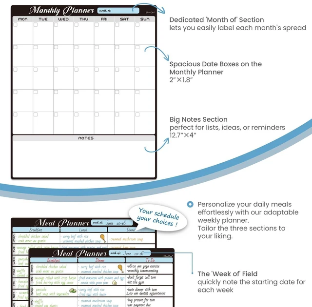 Alt view image 5 of 6 - Magnetic Dry Erase Monthly Calendar Set - 15.5"x13" Monthly Calendar and 8.5"x13" Menu Board for Fridge - 6 Extra Fine Point Markers Included - Shipped Flat