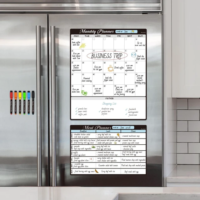 Alt view image 6 of 6 - Magnetic Dry Erase Monthly Calendar Set - 15.5"x13" Monthly Calendar and 8.5"x13" Menu Board for Fridge - 6 Extra Fine Point Markers Included - Shipped Flat