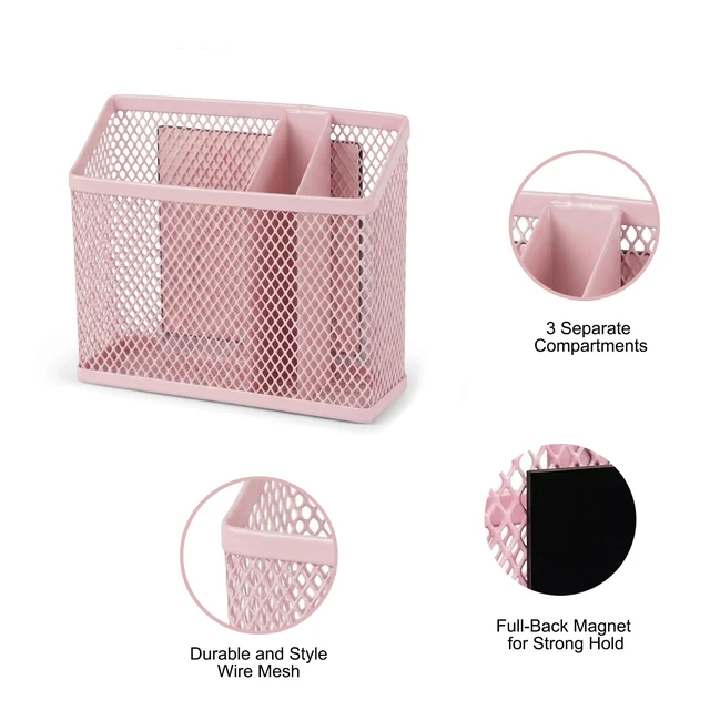 Alt view image 6 of 7 - Neudeoc Locker Organizer Kit with Mesh Locker Shelf and Magnetic Pen Holders, 4-Piece Locker Accessories Set for School, Work & Gym, Foldable Stackable Metal Shelf, Fits Standard Lockers, Pink