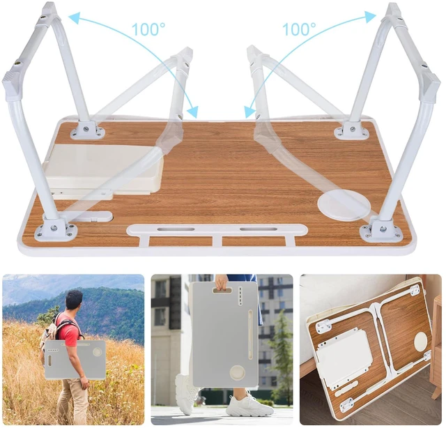 Alt view image 5 of 7 - Laptop Bed Table, Laptop Desk for Bed, Foldable Laptop Bed Desk with USB Charge Port, Handle, Desktop Card Slot, Cup Slot, Side Drawer, Portable Laptop Table for Bed Eating Reading Working