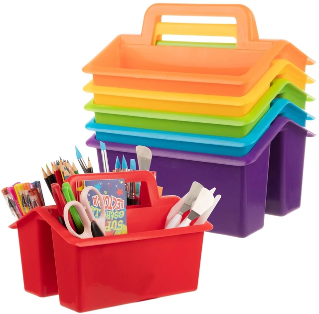 Alt view image 2 of 7 - Plastic Caddy With Handle,Protable Classroom Craft Caddy, 6-pack Storage Caddy For Pencil,Pen,Craft Tools (Rainbow Color)
