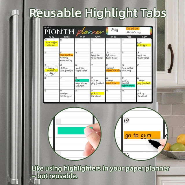 Alt view image 2 of 7 - Magnetic Dry Erase Monthly Calendar - 17"x12" Monthly Calendar for Fridge - 36 Reusable Highlight Tabs - 6 Extra Fine Point Markers Included - Shipped Flat