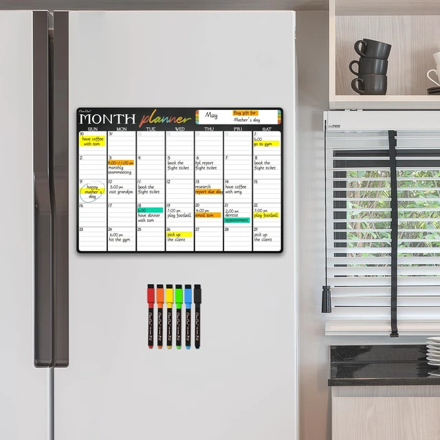 Alt view image 7 of 7 - Magnetic Dry Erase Monthly Calendar - 17"x12" Monthly Calendar for Fridge - 36 Reusable Highlight Tabs - 6 Extra Fine Point Markers Included - Shipped Flat