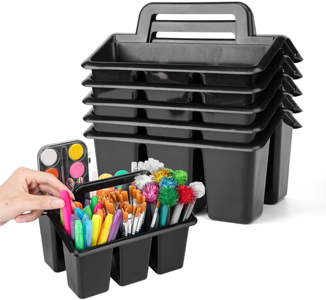 Main image of Plastic Caddy With Handle,Protable Classroom Craft Caddy, 6-pack Storage Caddy For Pencil,Pen,Craft Tools (Black)