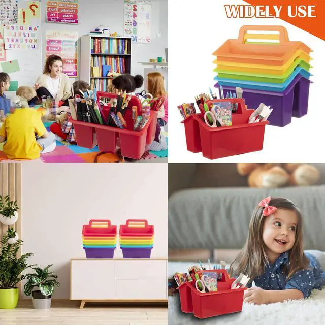 Alt view image 6 of 7 - Plastic Caddy With Handle,Protable Classroom Craft Caddy, 6-pack Storage Caddy For Pencil,Pen,Craft Tools (Rainbow Color)
